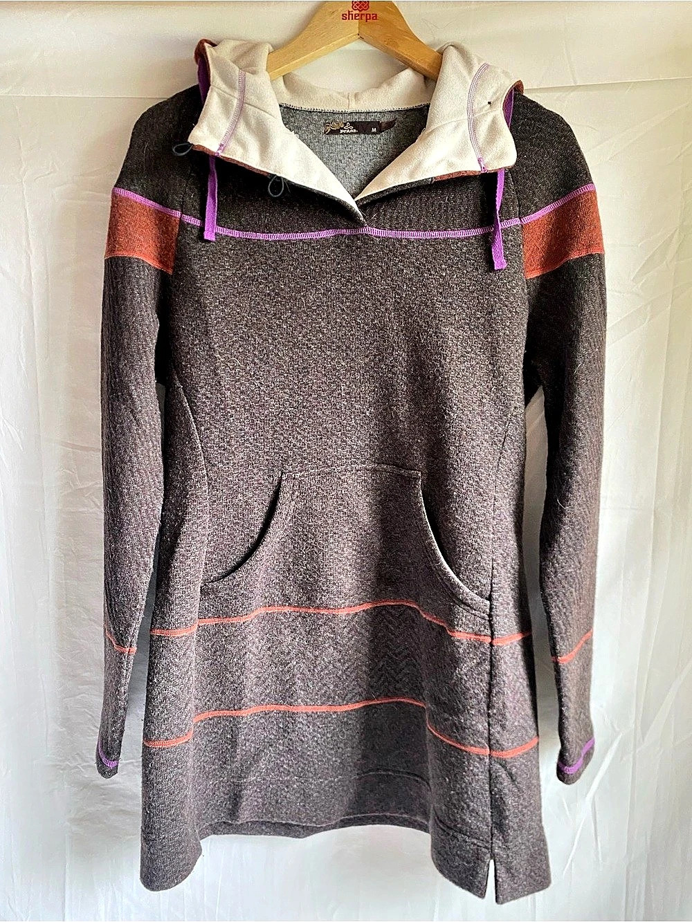 prAna Breathe Wool Blend Hooded Tunic Sweater Brown & Purple Medium